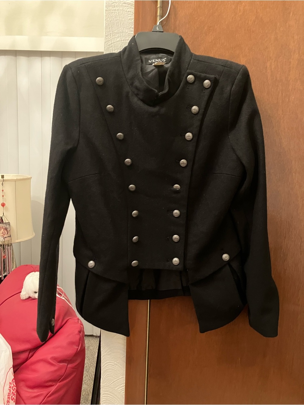 VENUS Black Military-Inspired Peacoat with Silver Buttons